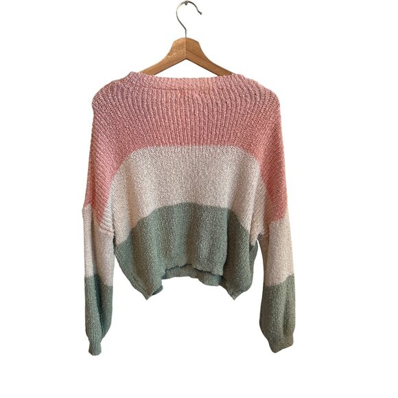Debut Striped Crewneck Sweater Pink White Women's Size Medium Lightweight Top - Picture 4 of 4